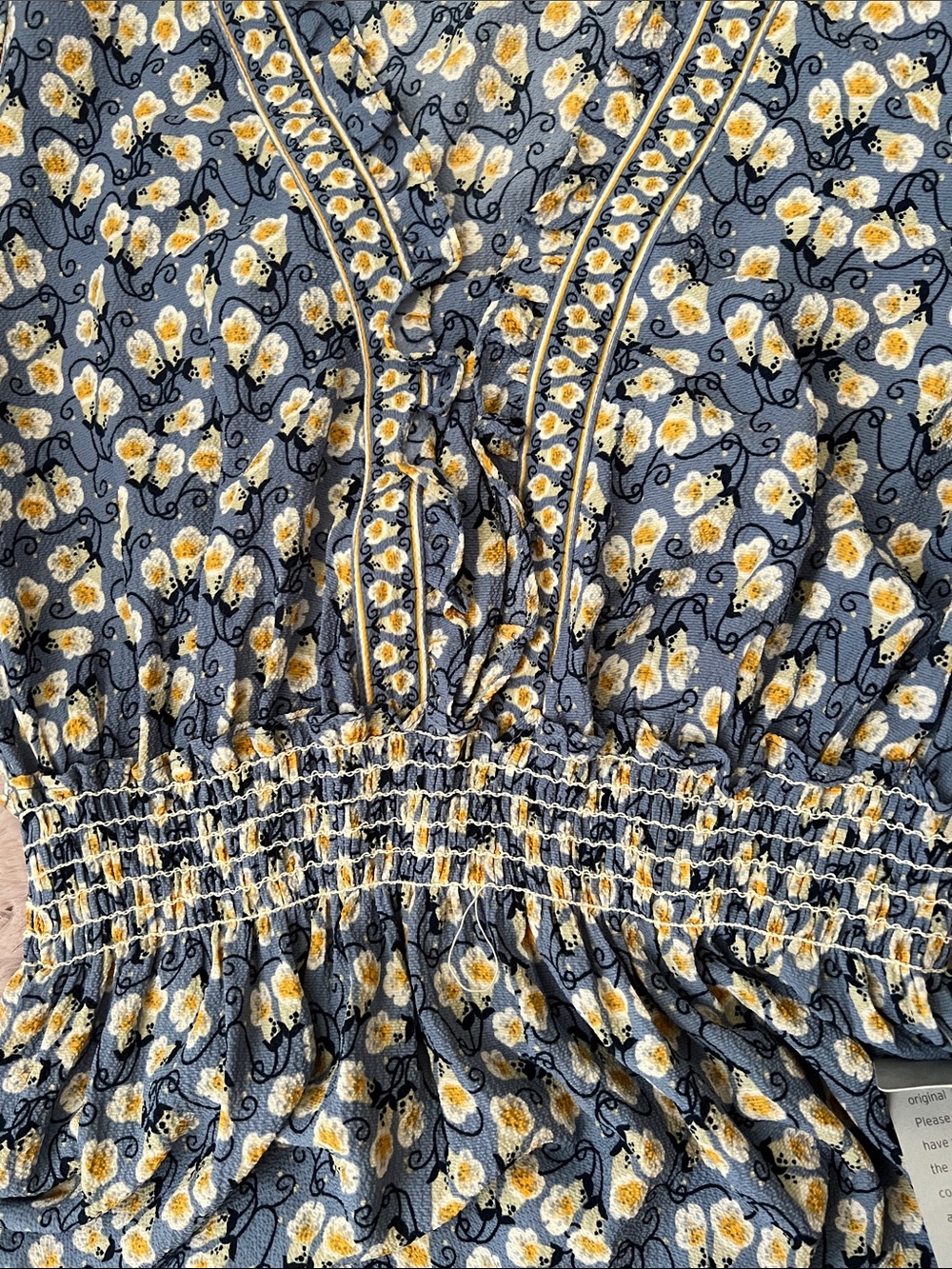 Max Studio Blue Floral V-Neck Maxi with Smocked Waist Dress - Picture 3 of 4